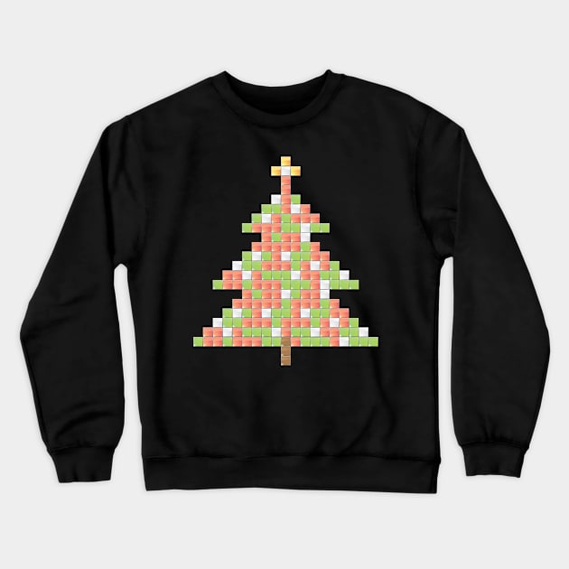 Christmas Christmas Tree Digital Pixel Gamer Nerd Crewneck Sweatshirt by HBfunshirts